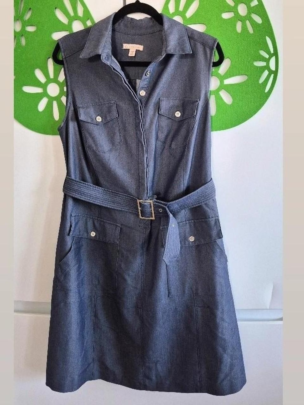 Sleeveless Chambray Belted Mini Dress in Navy